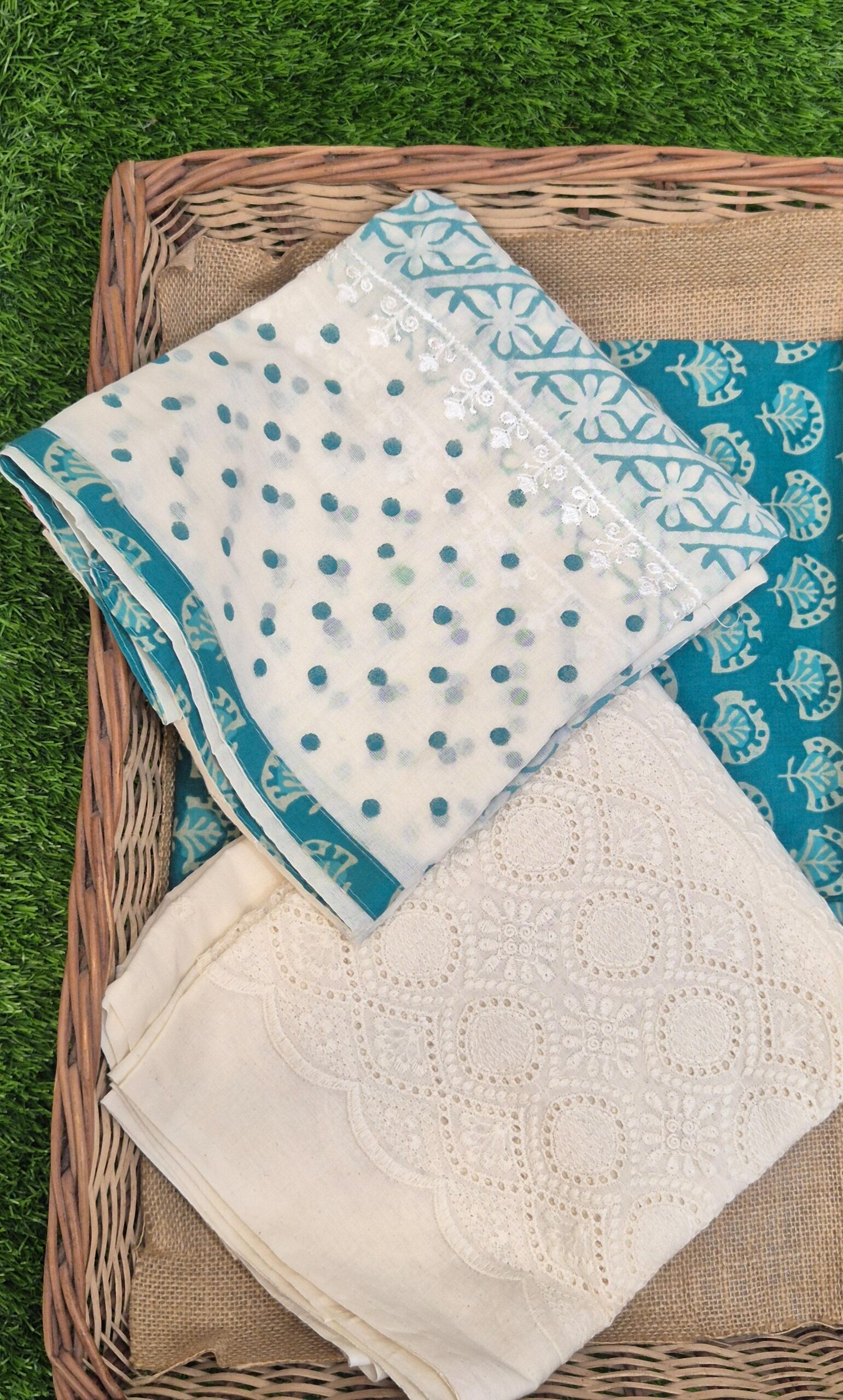 Chanderi Silk Unstitched Suit Set with Hakoba Work on Pant & Dupatta