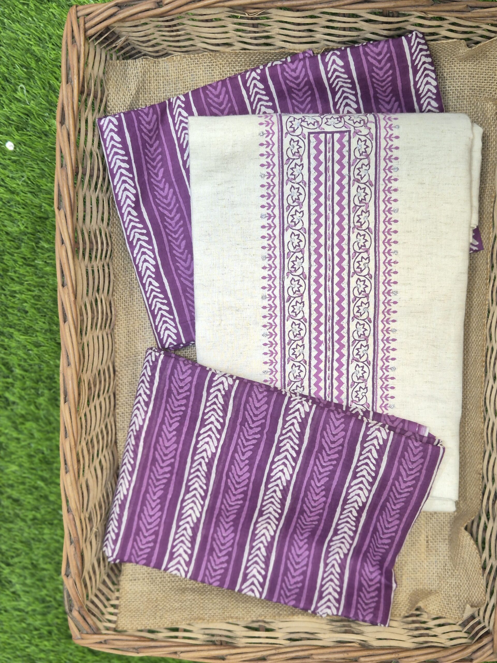 Unstitched Khadi Cotton Kurti Pant Dupatta Set